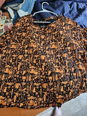 Nwt Joe Fresh Black and Orange Halloween Print Top